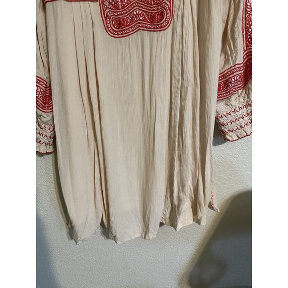 Free People Dress Women’s XS Wind‎ Willow Embroidered Cream and Red Summer - Picture 4 of 15